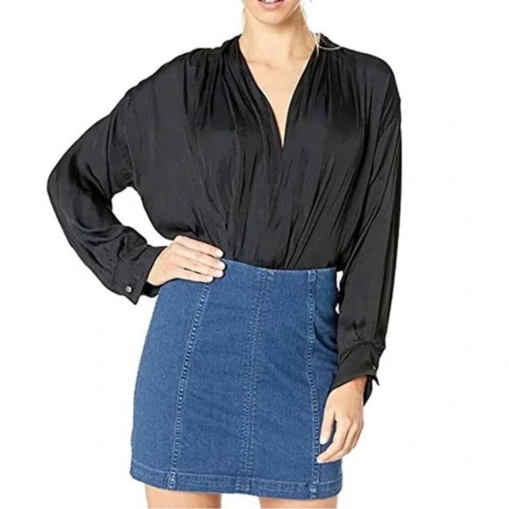 Intimately Free People Ladylike Blouse Thong Bodysuit Plunge Neckline Medium